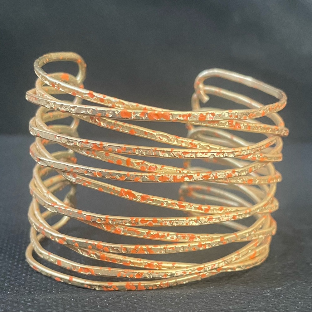 Gold and coral chunky  bangle